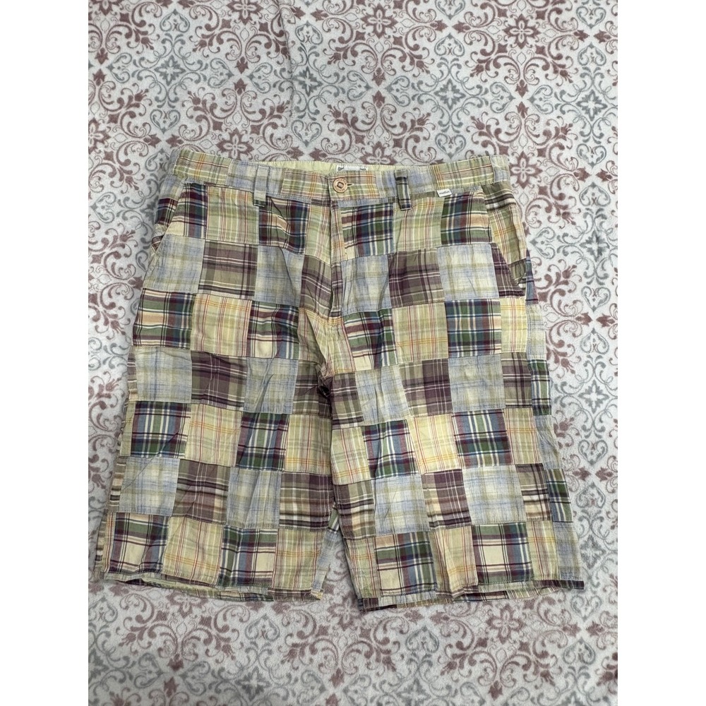 Matix Mens Patchwork Madras Plaid Shorts Multi Color Cotton Size 36